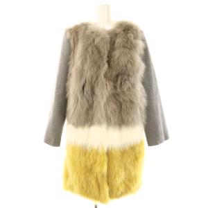 ファー ウール ノーカラーコート ロング 40 グレー /HK OS