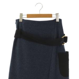 AKANE UTSUNOMIYA ベロア切替ベルテッドラップ調スカート ロング フレア ウール 36 紺 黒 /NR OS