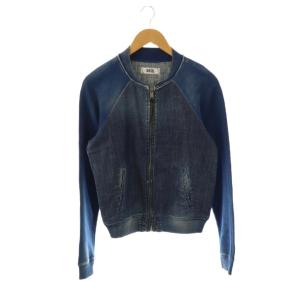 ライトデニムスウェット ブルゾン ノーカラー XS 紺 ネイビー /AT OS