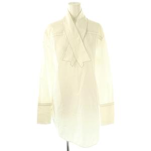 2wayカラーコットンカラーステッチブラウス チュニック 長袖 38 ホワイト /HK OS