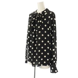 PINKY&DIANNE 25SS ドットプリントギャザーブラウス 38 ブラック オフホワイト /DO OS