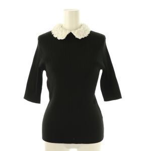 レディ フラワー チュールニット カットソー リブ プルオーバー 黒 白 /CX OS