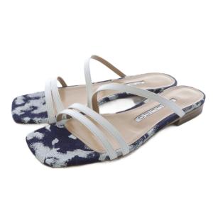 23SS STELLA サンダル 1.0CM ミュール 36.5 紺 ネイビー 白 ホワイト /SR