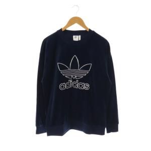 GD2285 ベロア トレフォイル クルー スウェット トレーナー OT ネイビー ホワイト /ES OS