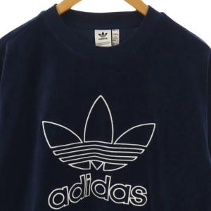 adidas Originals GD2285 ベロア トレフォイル クルー スウェット トレーナー OT ネイビー ホワイト /ES OS
