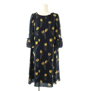 チューリップ柄ワンピース 38 ネイビー イエロー グレー /DO OS SH