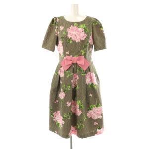 24年製 ブーケ柄ジャガードワンピース ひざ丈 38 グレー ピンク /DF OS SH