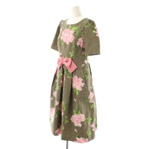 M'S GRACY 24年製 ブーケ柄ジャガードワンピース ひざ丈 38 グレー ピンク /DF OS SH