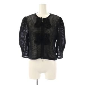 25年製 リボンメッシュダブルジップニットカーディガン 38 ブラック /DF OS