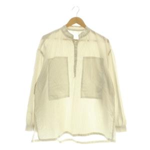 STAND COLLAR LONG SMOCK SHIRTシャツ ストライプ 2 紫 ベージュ /CX