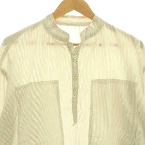 Porter Classic STAND COLLAR LONG SMOCK SHIRTシャツ ストライプ 2 紫 ベージュ /CX