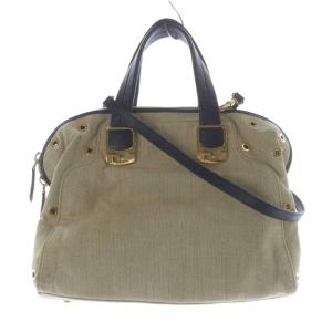 キャンバス カメレオン 2way ハンドバッグ ベージュ ブラック