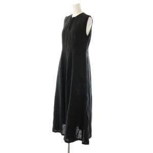 TOMORROWLAND collection 23SS スムースリネンキーネックワンピース ノースリーブ 36 チャコールグレー /DO OS