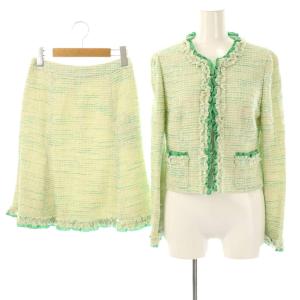 スーツ セットアップ ツイード フリルジャケット スカート 36 ライトグリーン /DF OS