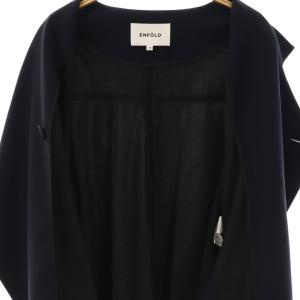 ENFOLD PEダブルクロスラウンドフレアカーデジャケット ノーカラー 36 ネイビー /DO OS