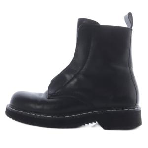 ネイビー ステッチデザイン サイドジップブーツ ショート レザー 37 黒 ブラック /SR SH