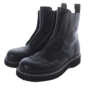 JIL SANDER ネイビー ステッチデザイン サイドジップブーツ ショート レザー 37 黒 ブラック /SR SH