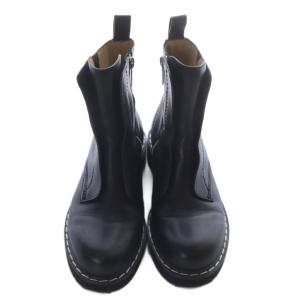 JIL SANDER ネイビー ステッチデザイン サイドジップブーツ ショート レザー 37 黒 ブラック /SR SH