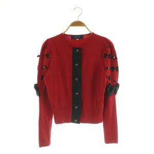 リボンニットカーディガン 長袖 パフスリーブ 38 レッド /MY OS SH