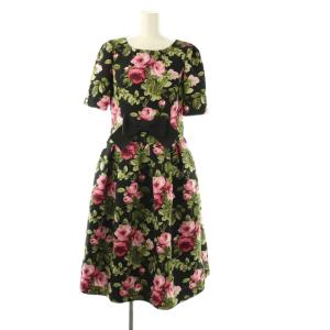 ブーケプリントドレス ワンピース 38 ブラック ピンク グリーン