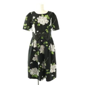 24年 ブーケ柄ジャガードドレス ワンピース 38 ブラック グリーン ホワイト