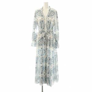 ペイズリープリントシャツワンピース マキシ ロング 長袖 36 白 ホワイト /AT OS