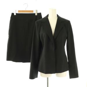 ジャケットスカート ストライプスーツセットアップ テーラード 膝丈 40 42 ブラック /HK OS