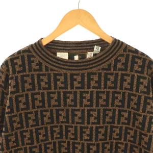 FENDI ズッカ柄 ウールニット セーター 長袖 42 ベージュ 黒 /NR OS