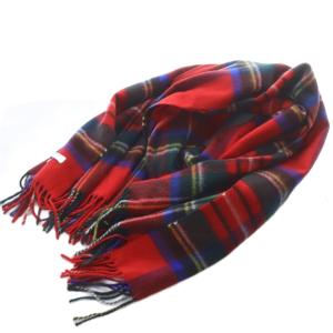 Royal Stewart カシミヤ大 チェック ストール レッド