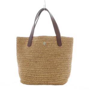 トートバッグ ハンド ラフィア レザー 本革 ベージュ ブラウン /RI OS