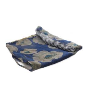 DRIES VAN NOTEN ストール チェック フラワー シルク ブルー ブラック