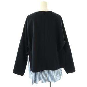 ENFOLD ダブルクロスレイヤードプルオーバー カットソー 38 ネイビー ライトブルー オフホワイト /DO OS