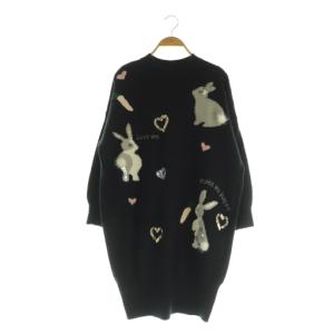 ラビットニットワンピース ミニ 長袖 ポンポン ミンクファー スパンコール F ブラック /MY OS
