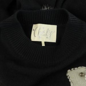 Chesty ラビットニットワンピース ミニ 長袖 ポンポン ミンクファー スパンコール F ブラック /MY OS