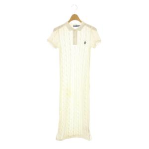 ケーブル編みニットワンピース ミモレ ロング 半袖 XXS 白 ホワイト /AT OS