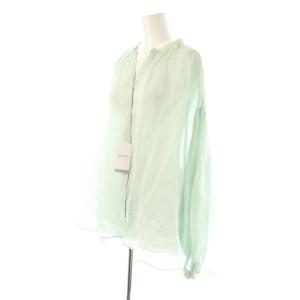 SLOBE IENA 25SS ラミースキッパーシャツ ブラウス シアー ギャザー リネン ミントグリーン /CX OS