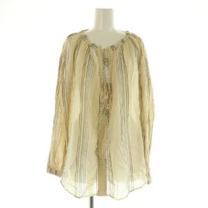 COTTON VOILE STRIPE GATHER BLOUSE ギャザーブラウス 長袖 ストライプ