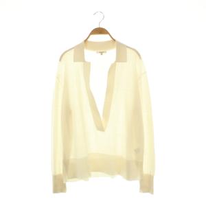 コットンシルクカシミヤ18Gロングスリーブ スキッパーニット カットソー プルオーバー 36 アイボリー