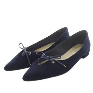 MAKI KANEKO ポインテッド2WAYリボンフラット パンプス スエード 23cm ネイビー /YO15