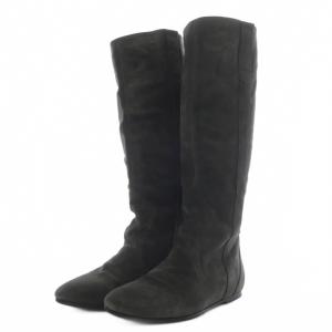 ブーツ ロング フラット スエード 37 チャコール /YO16