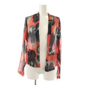シルク総柄ボレロカーディガン 36 レッド グレー