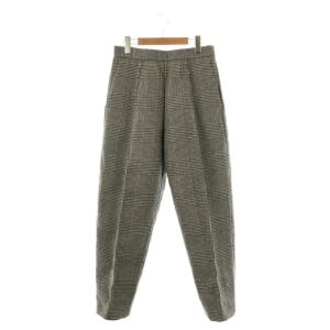 千鳥格子チェックパンツ テーパード センタープレス 38 アイボリー 黒 /NR OS