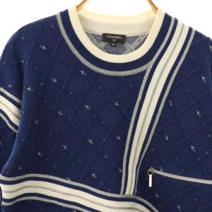 CHANEL エアライン ジャガードニットプルオーバー 38 ネイビー P54068K07043