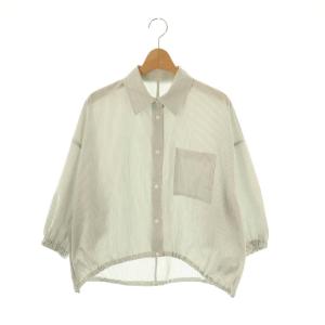 25SS サッカーブラウス 七分袖 前開き ストライプ M 白 グレー /NR OS