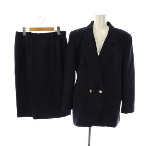 セットアップ ウール ダブル ジャケット スカート タイト 膝丈 13 ネイビー /HK OS