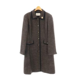 ウール ツイード ロングコート 13 ブラウン ブラック /HK OS