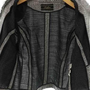 Leilian ツイード ノーカラージャケット 七分袖 13 ブラック /HK OS