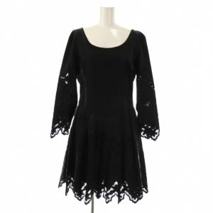 ヴィンテージ フラワーレース プリーツワンピース ミニ ブラック /HK OS