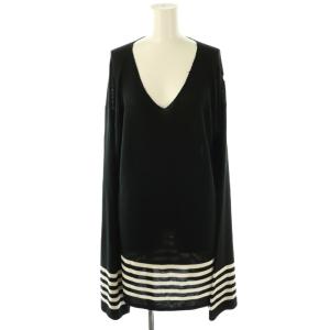 1998SS シルクボーダーロングニット プルオーバー チュニック M ブラック