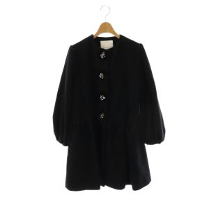 フラワーファーボタンコート ノーカラー ミドル 0 黒 ブラック /AT OS